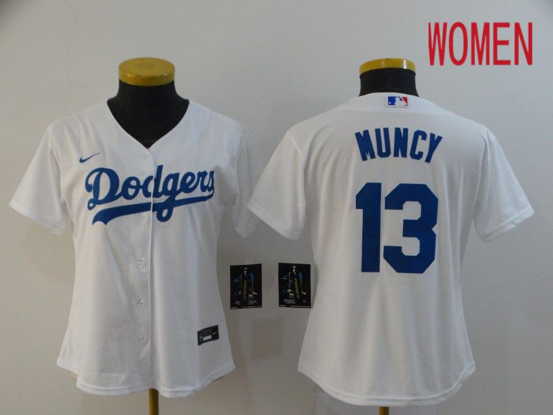 Women Los Angeles Dodgers 13 Muncy White Nike Game MLB Jerseys